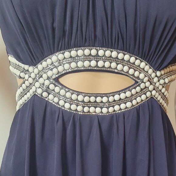 Speechless Blue Ruched Halter Mini Dress With Embellished Waist Fit & Flare Poly - Picture 12 of 14